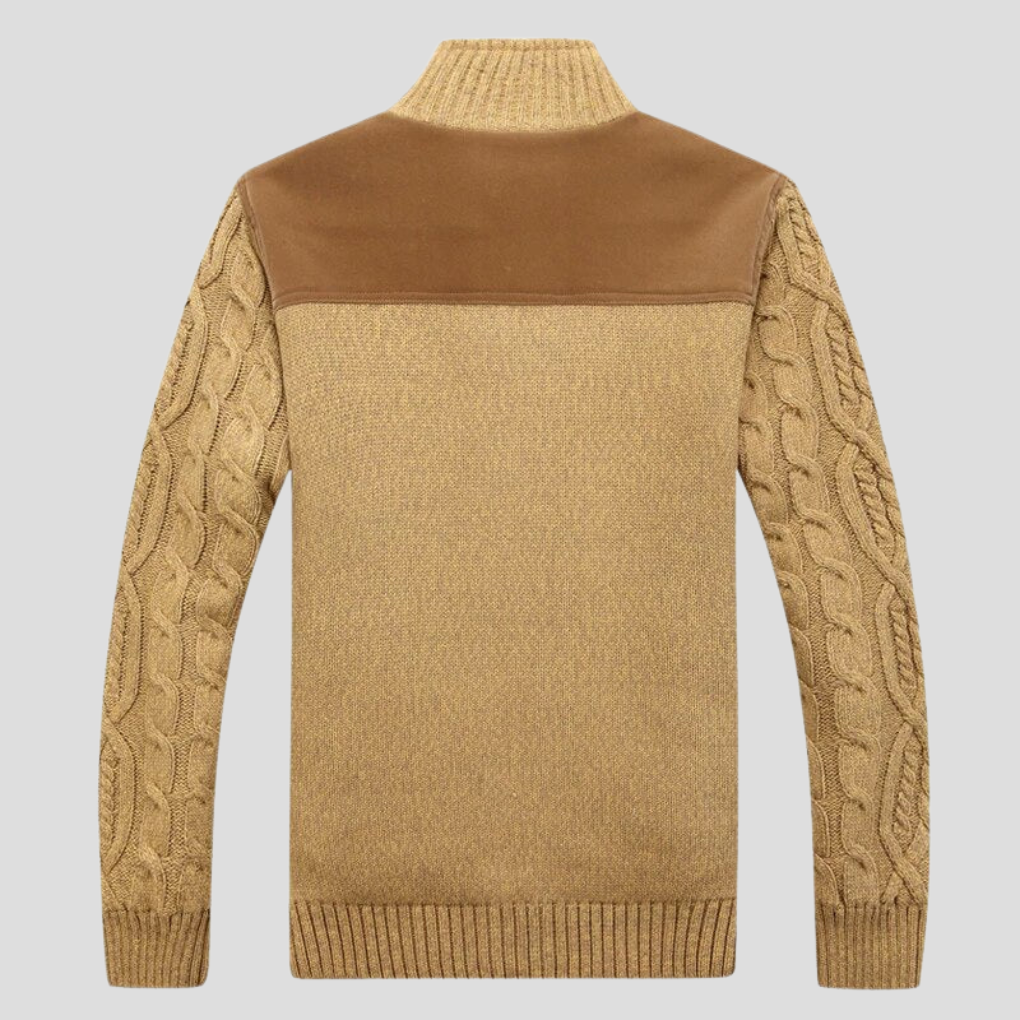 Men's Warm Lined Cable Knit Cardigan