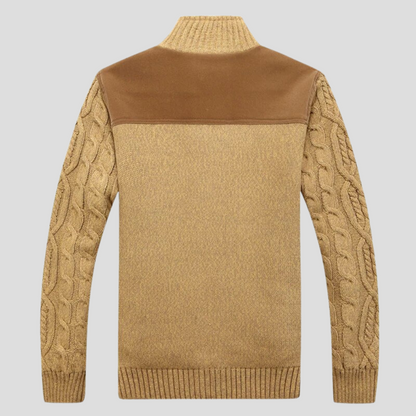 Men's Warm Lined Cable Knit Cardigan
