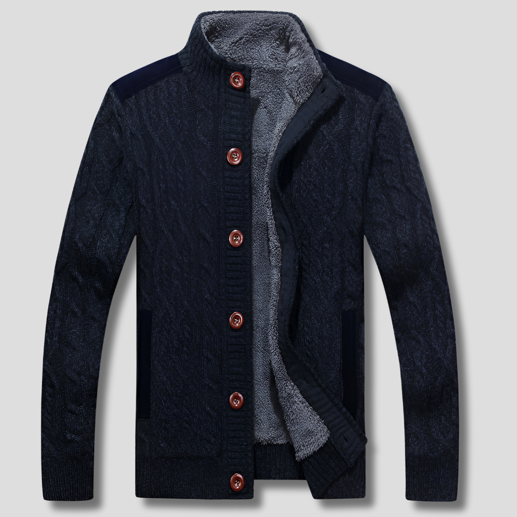 Men's Warm Lined Cable Knit Cardigan