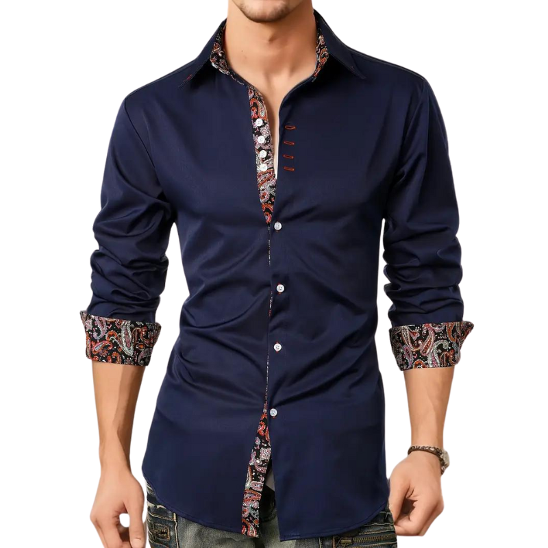 Men's Dress Shirt with Unique Paisley Print Accents