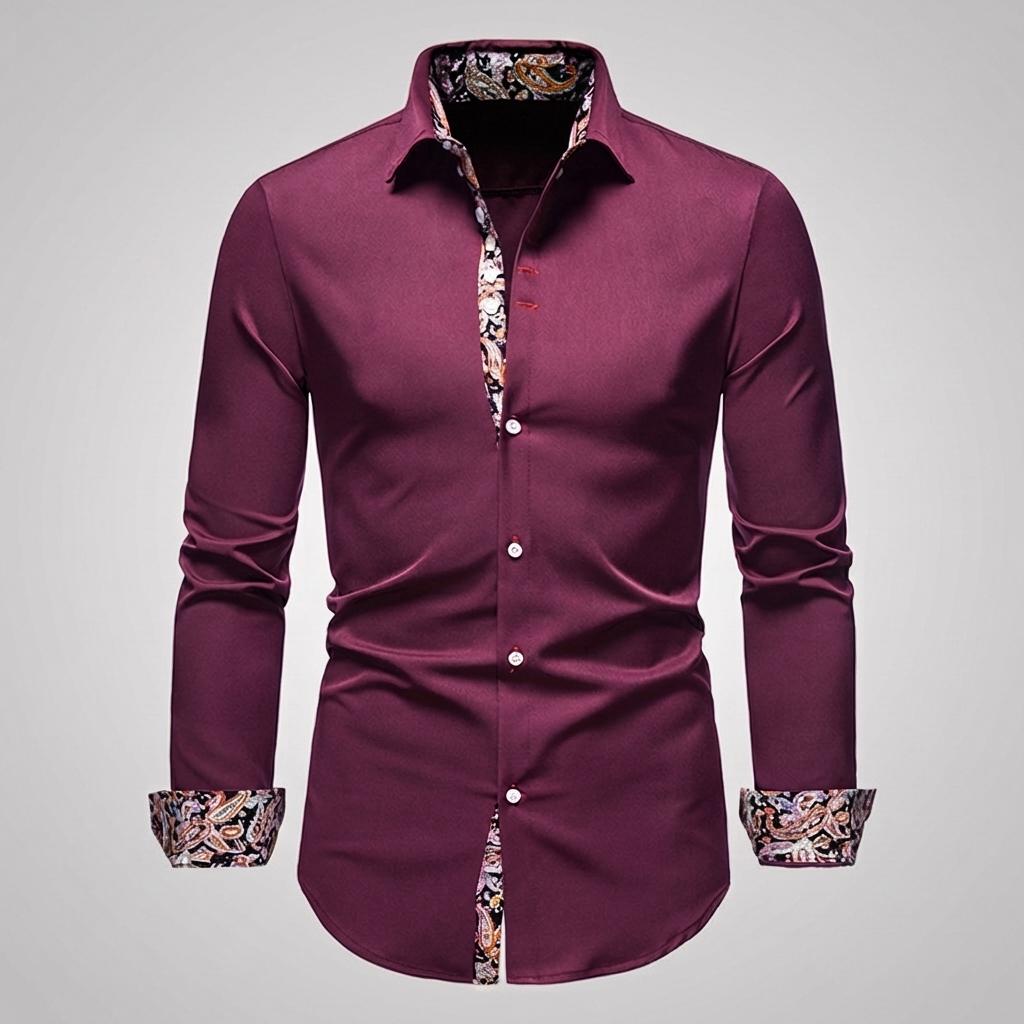 Men's Dress Shirt with Unique Paisley Print Accents