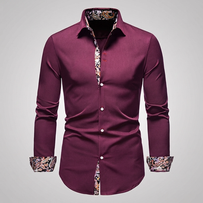 Men's Dress Shirt with Unique Paisley Print Accents