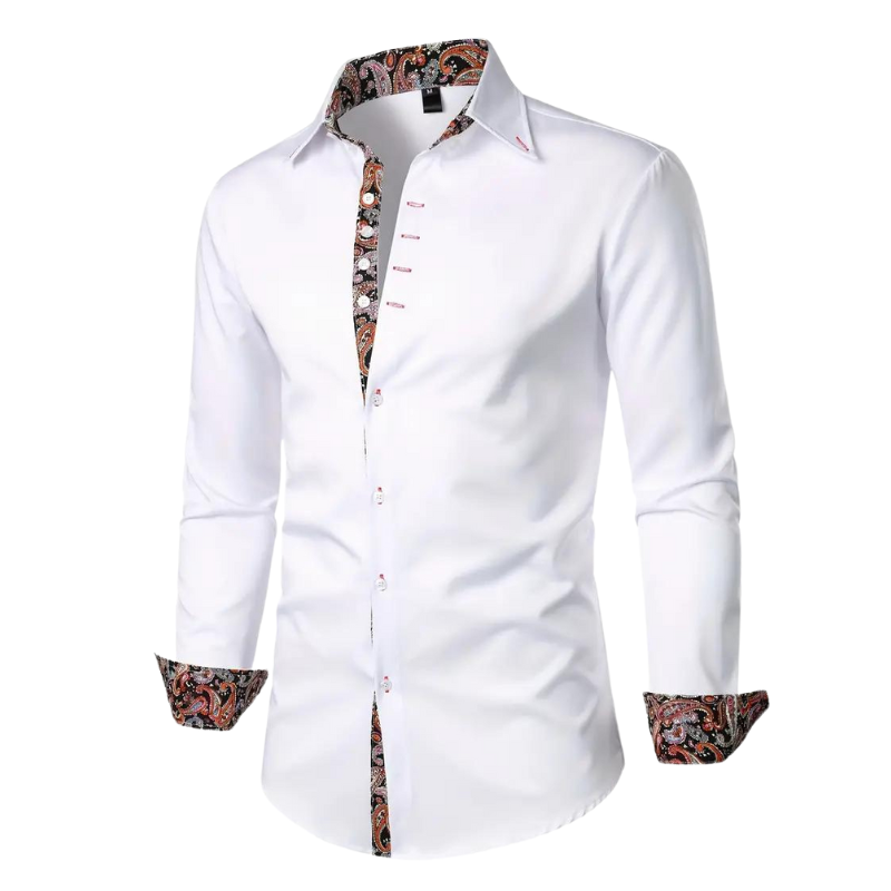 Men's Dress Shirt with Unique Paisley Print Accents