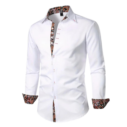 Men's Dress Shirt with Unique Paisley Print Accents