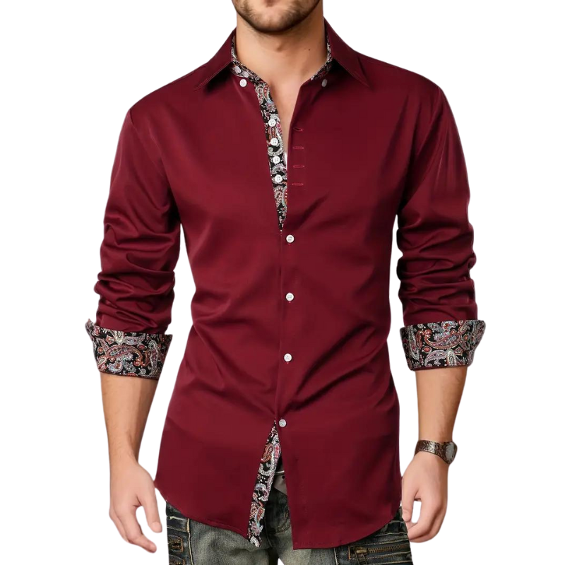 Men's Dress Shirt with Unique Paisley Print Accents