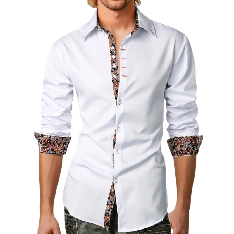 Men's Dress Shirt with Unique Paisley Print Accents