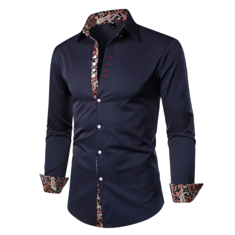 Men's Dress Shirt with Unique Paisley Print Accents