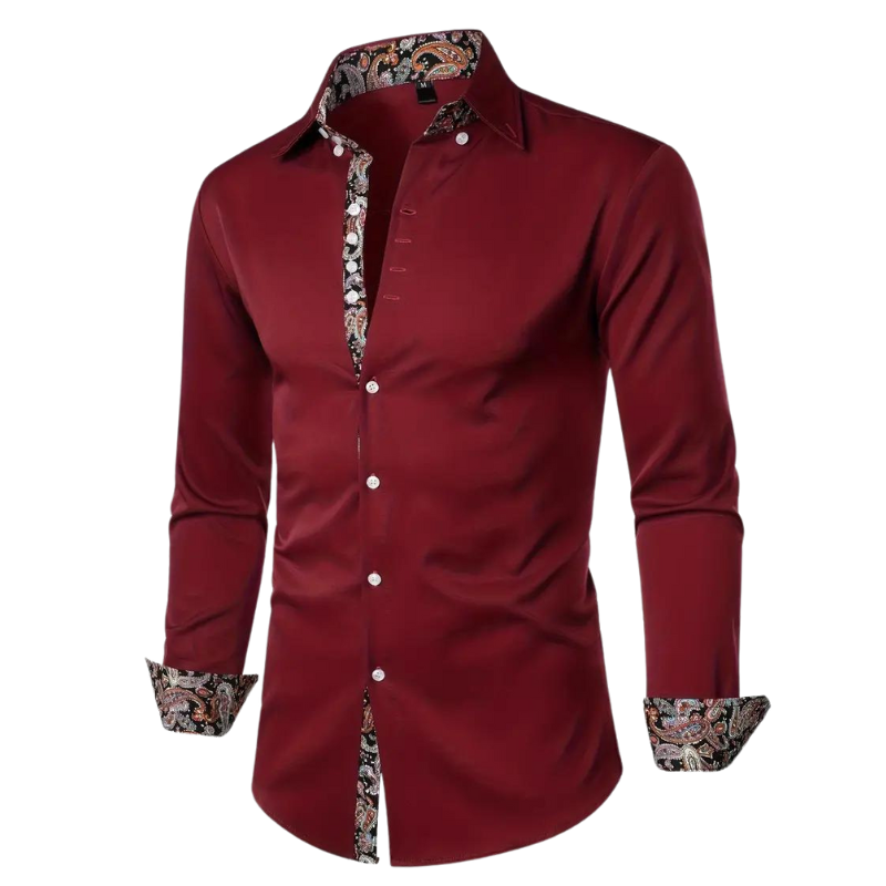 Men's Dress Shirt with Unique Paisley Print Accents
