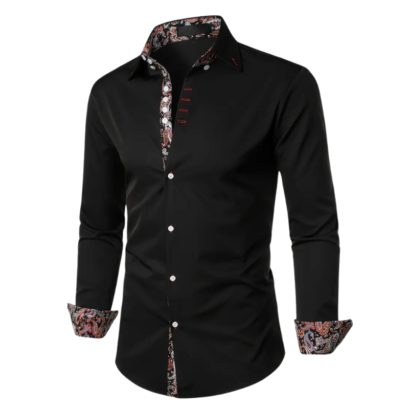 Men's Dress Shirt with Unique Paisley Print Accents