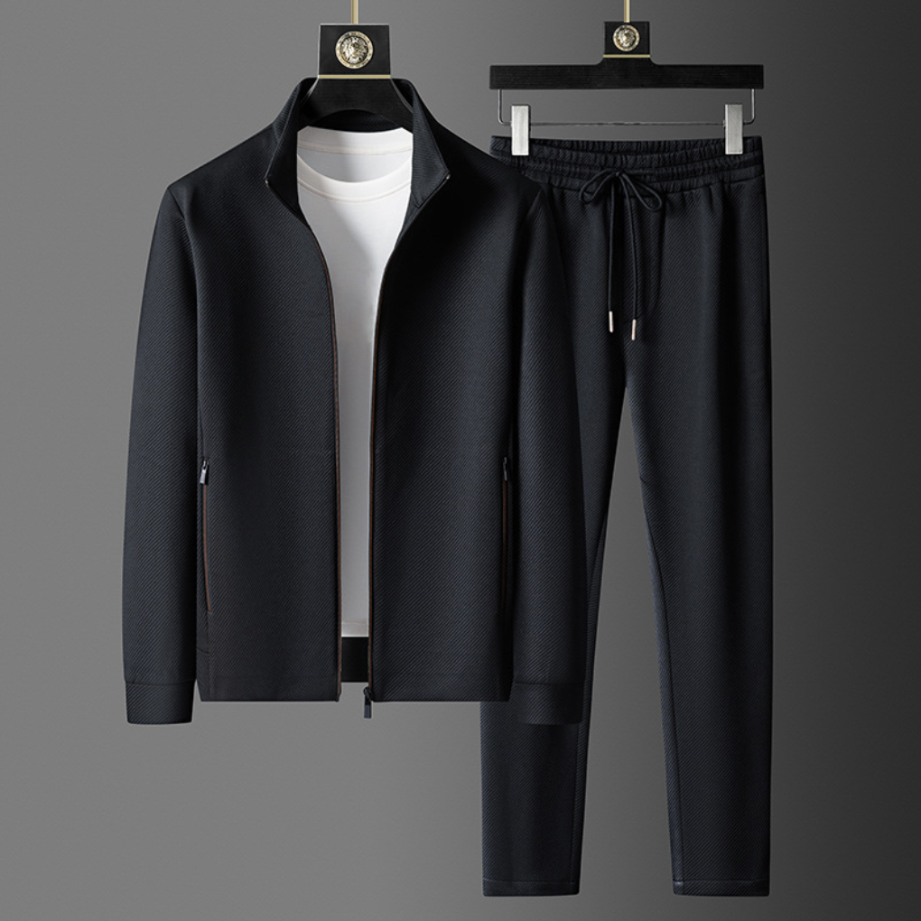 Textured Full Zip Jacket and Pant Set