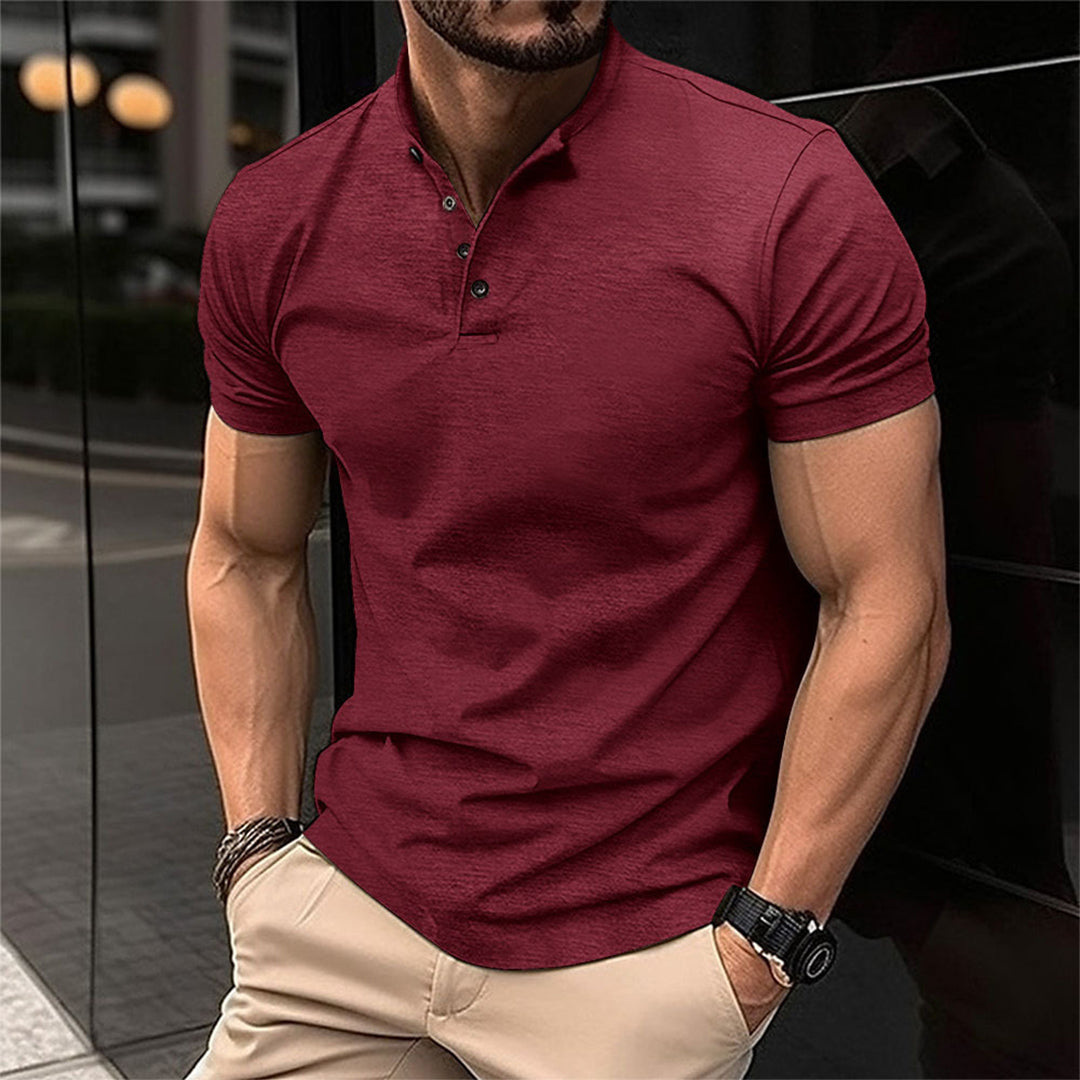 Davy | Men's Band Collar Refined Henley Polo