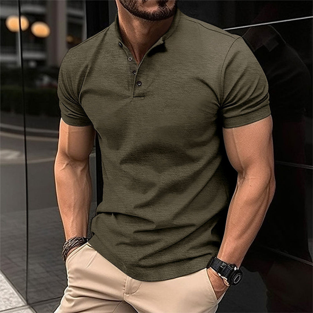 Davy | Men's Band Collar Refined Henley Polo
