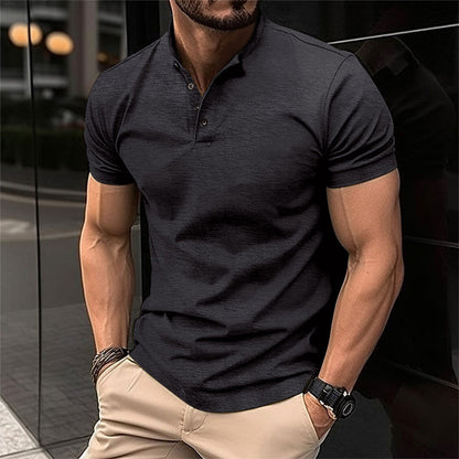 Davy | Men's Band Collar Refined Henley Polo
