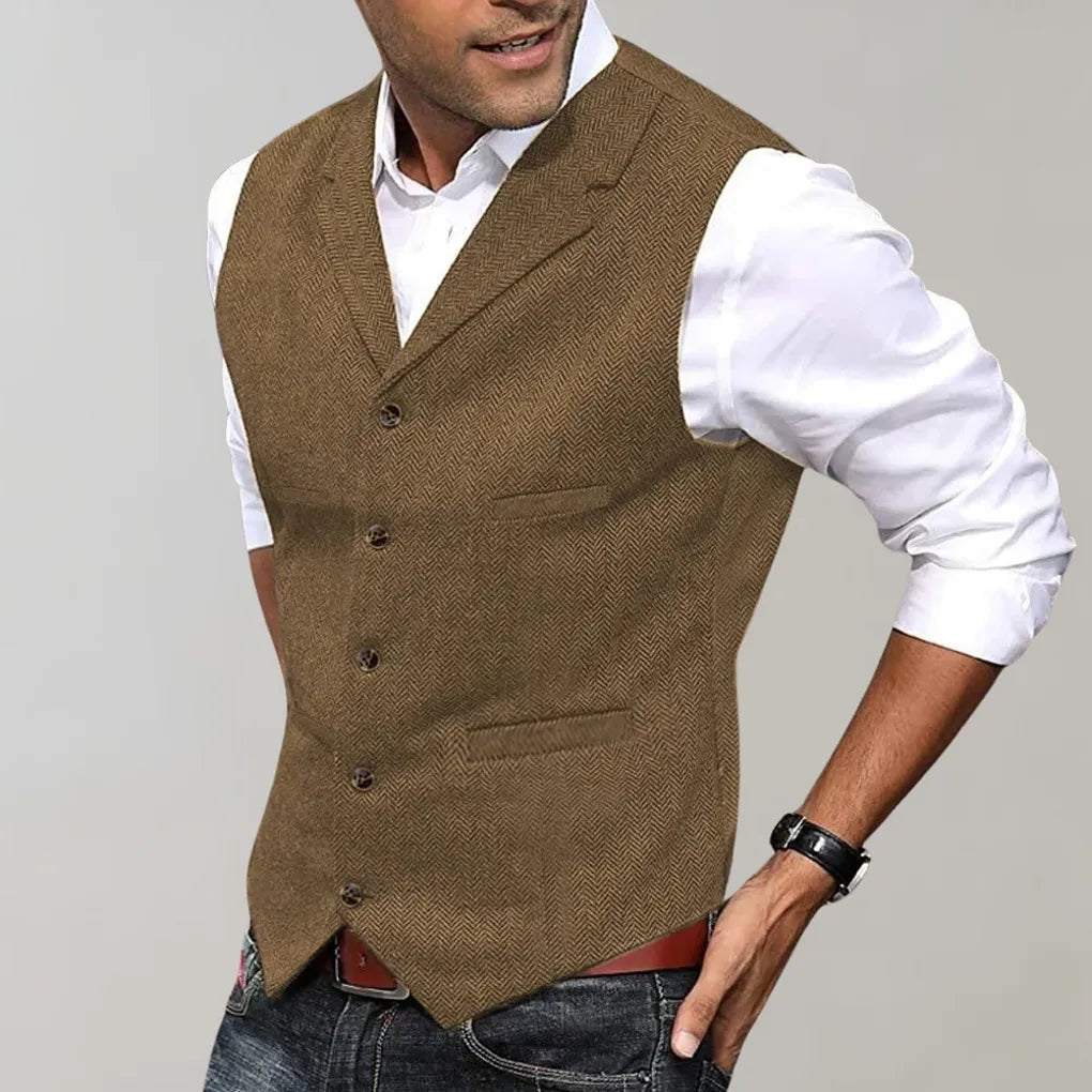 Davy | Men's Herringbone Patterned Suit Vest