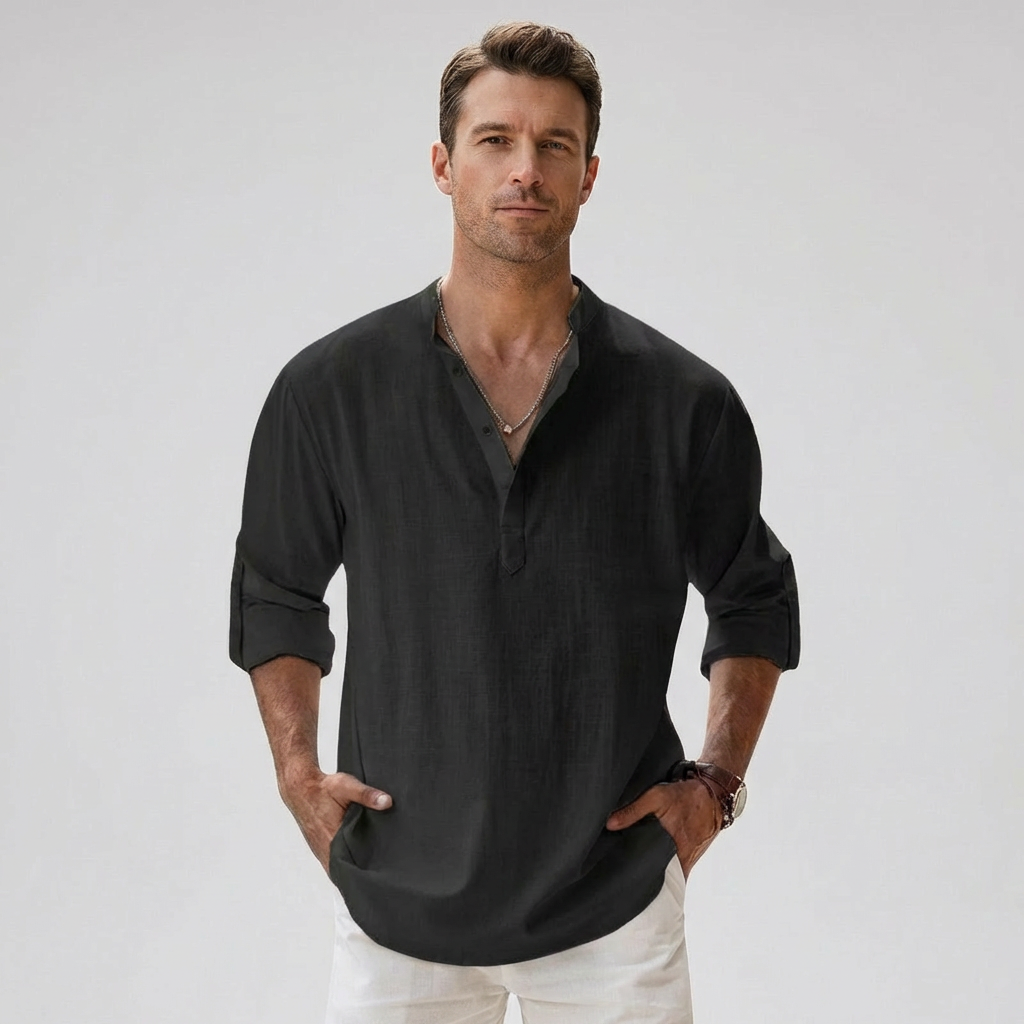Breezy Linen Blend Henley Shirt