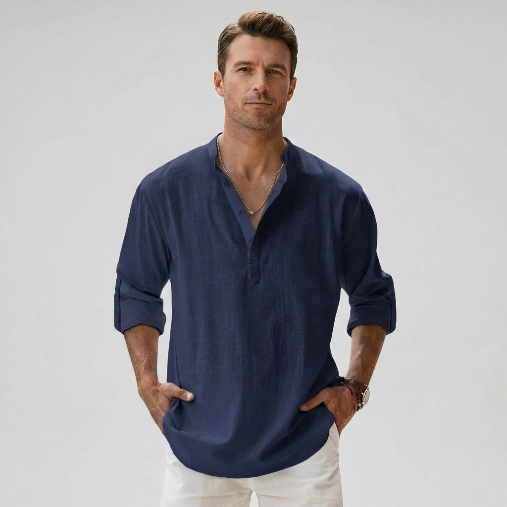 Breezy Linen Blend Henley Shirt