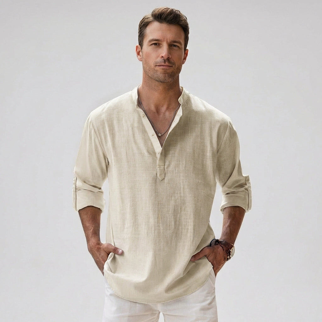 Breezy Linen Blend Henley Shirt