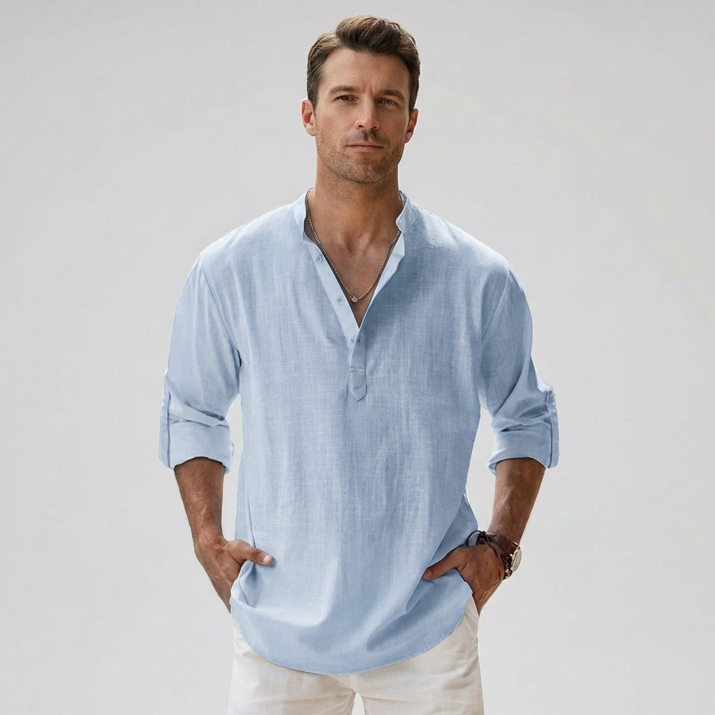 Breezy Linen Blend Henley Shirt