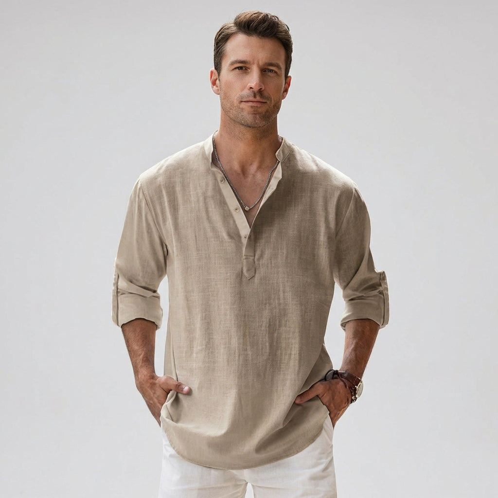 Breezy Linen Blend Henley Shirt