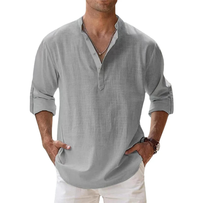 Men's Breathable Linen Henley Shirt