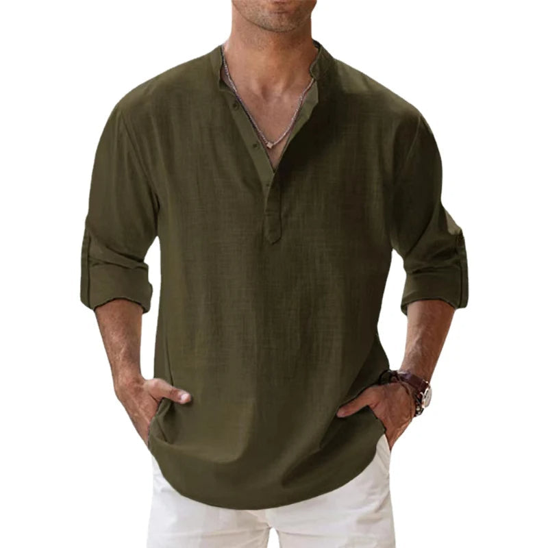 Men's Breathable Linen Henley Shirt
