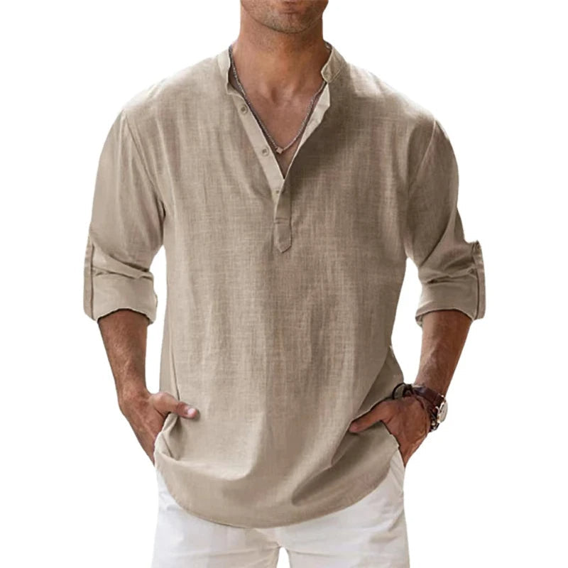 Men's Breathable Linen Henley Shirt