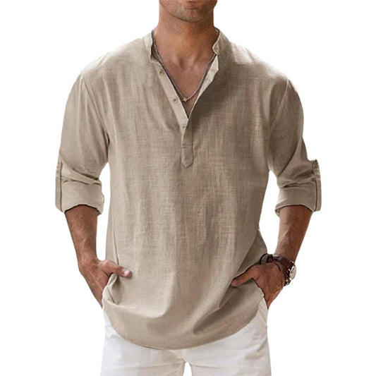 Men's Breathable Linen Henley Shirt