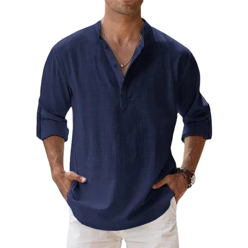 Men's Breathable Linen Henley Shirt