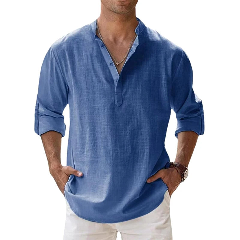 Men's Breathable Linen Henley Shirt