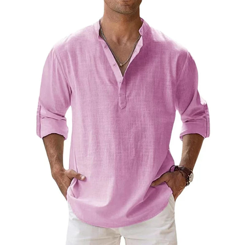 Men's Breathable Linen Henley Shirt