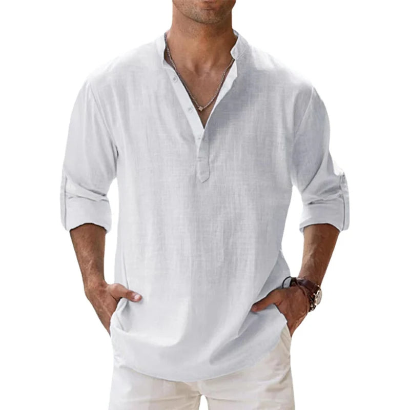 Men's Breathable Linen Henley Shirt