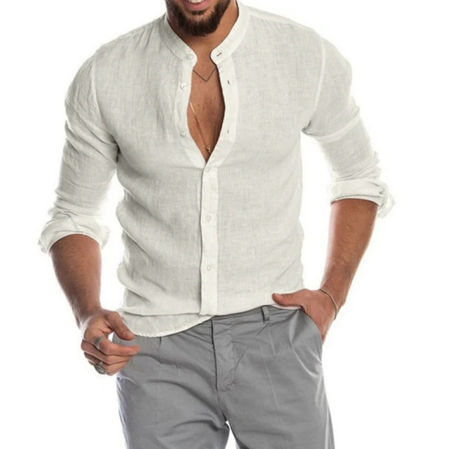 Davy | Breathable Linen Band Collar Shirt