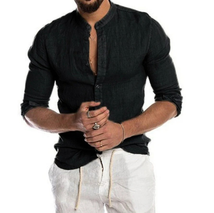 Davy | Breathable Linen Band Collar Shirt