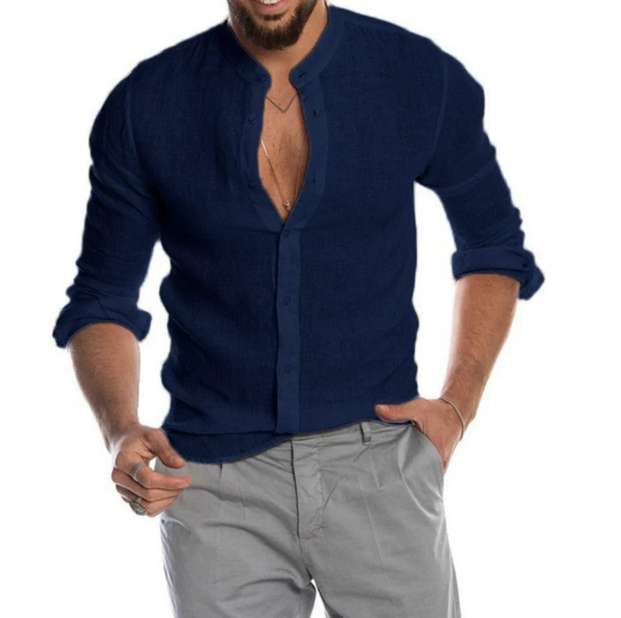 Davy | Breathable Linen Band Collar Shirt