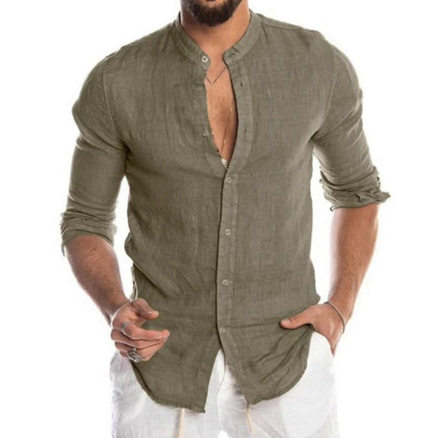 Davy | Breathable Linen Band Collar Shirt