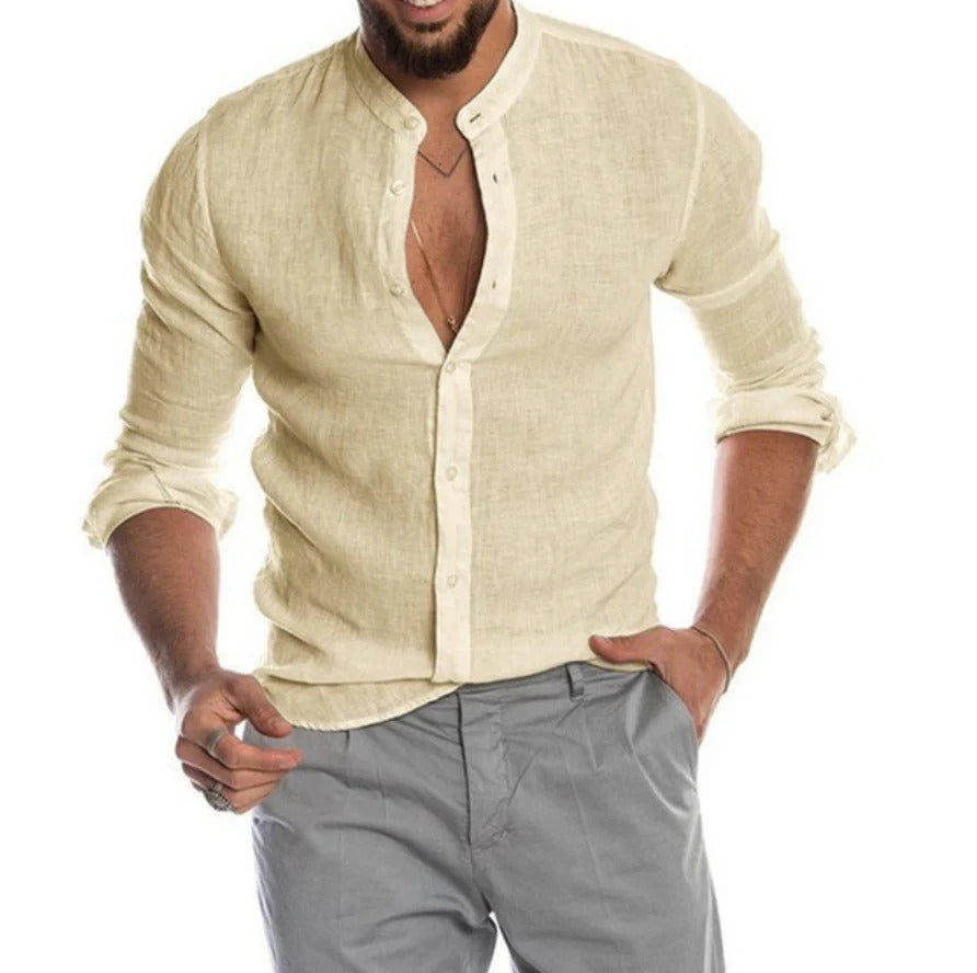 Davy | Breathable Linen Band Collar Shirt
