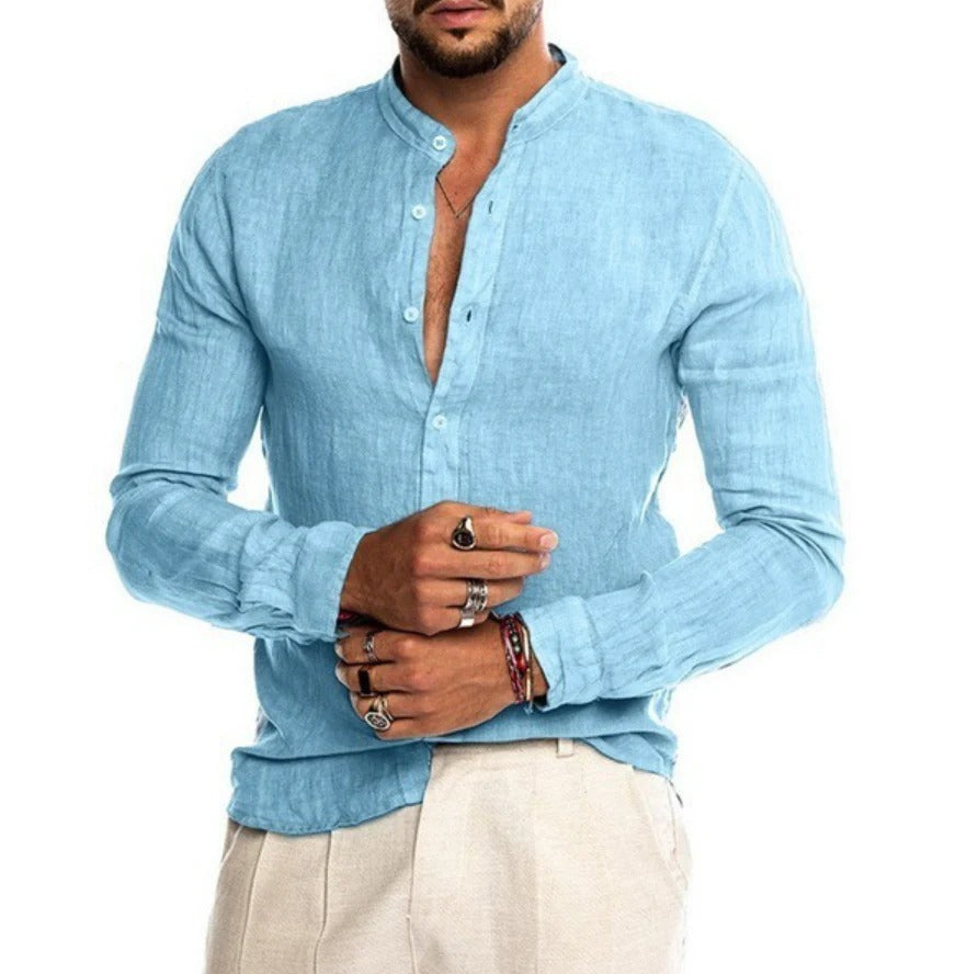 Davy | Breathable Linen Band Collar Shirt