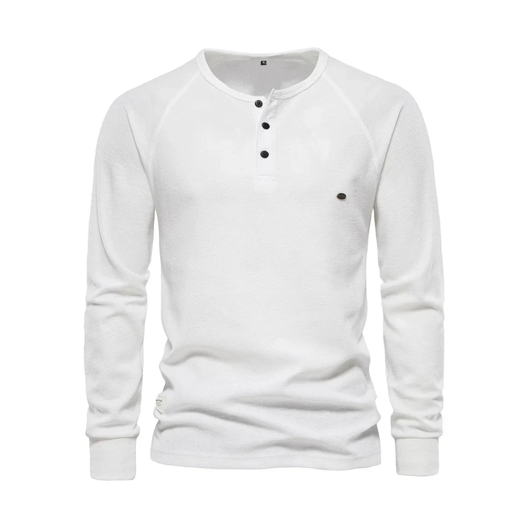 Davy | Men's Long Sleeve Henley Shirt with Button Neck