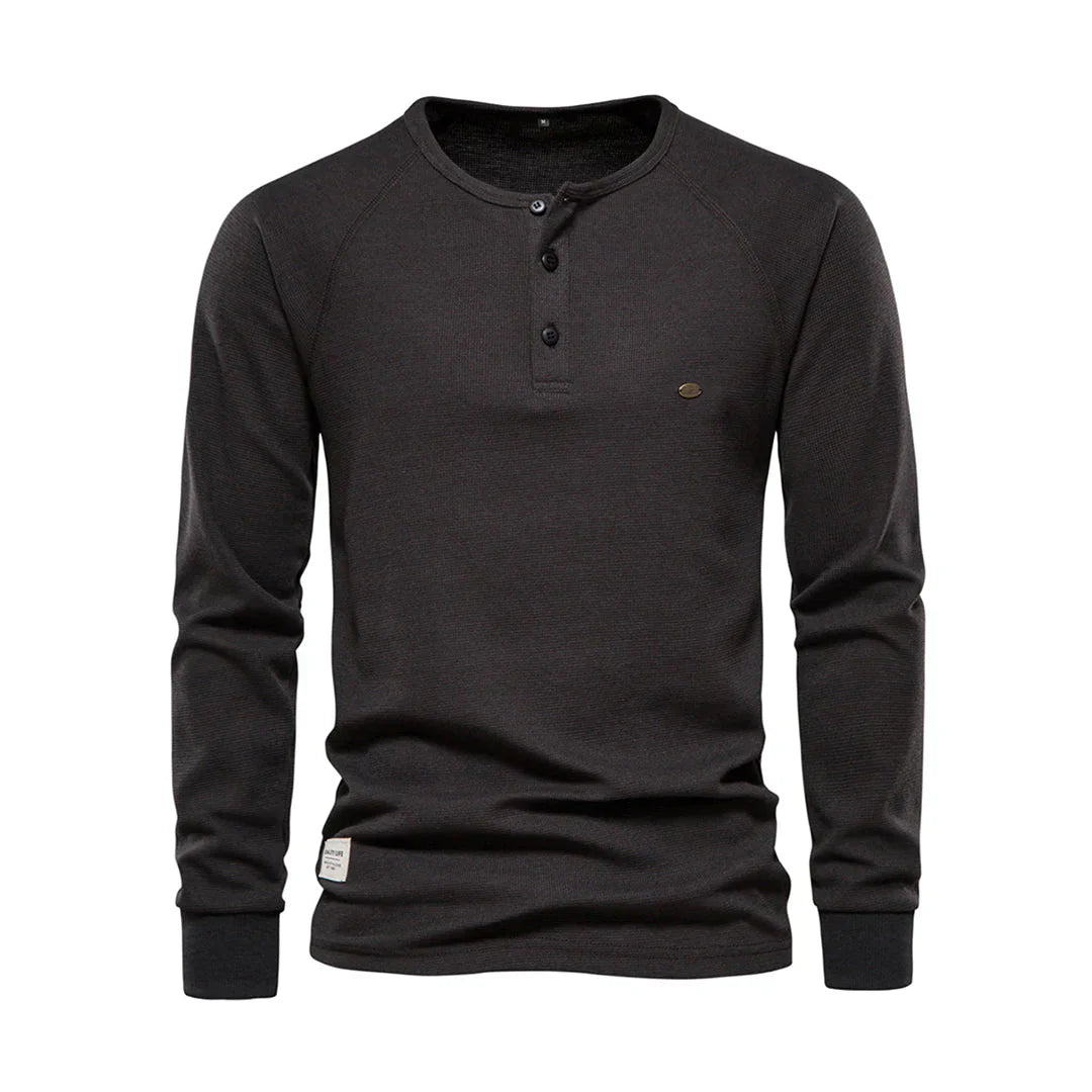 Davy | Men's Long Sleeve Henley Shirt with Button Neck