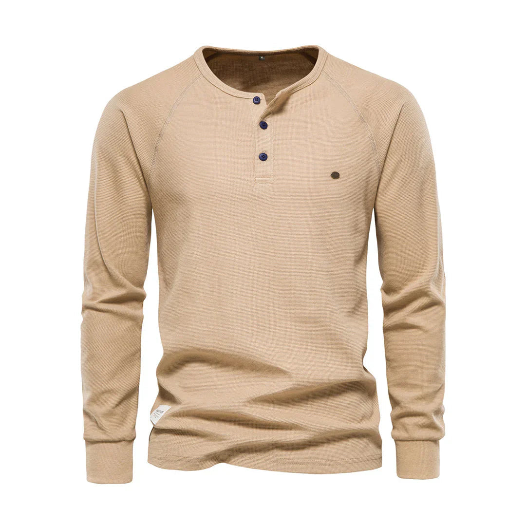 Davy | Men's Long Sleeve Henley Shirt with Button Neck