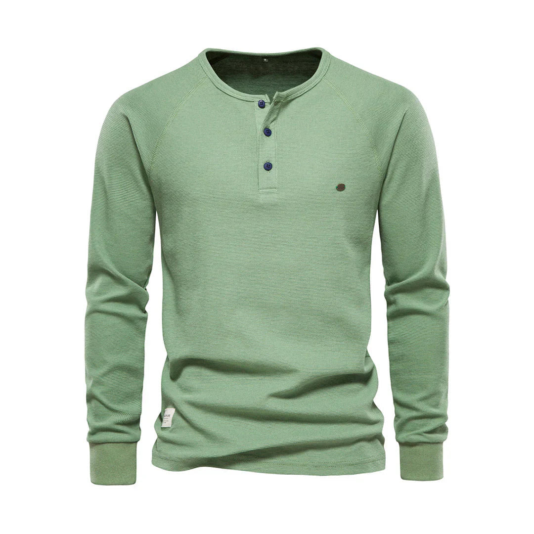 Davy | Men's Long Sleeve Henley Shirt with Button Neck