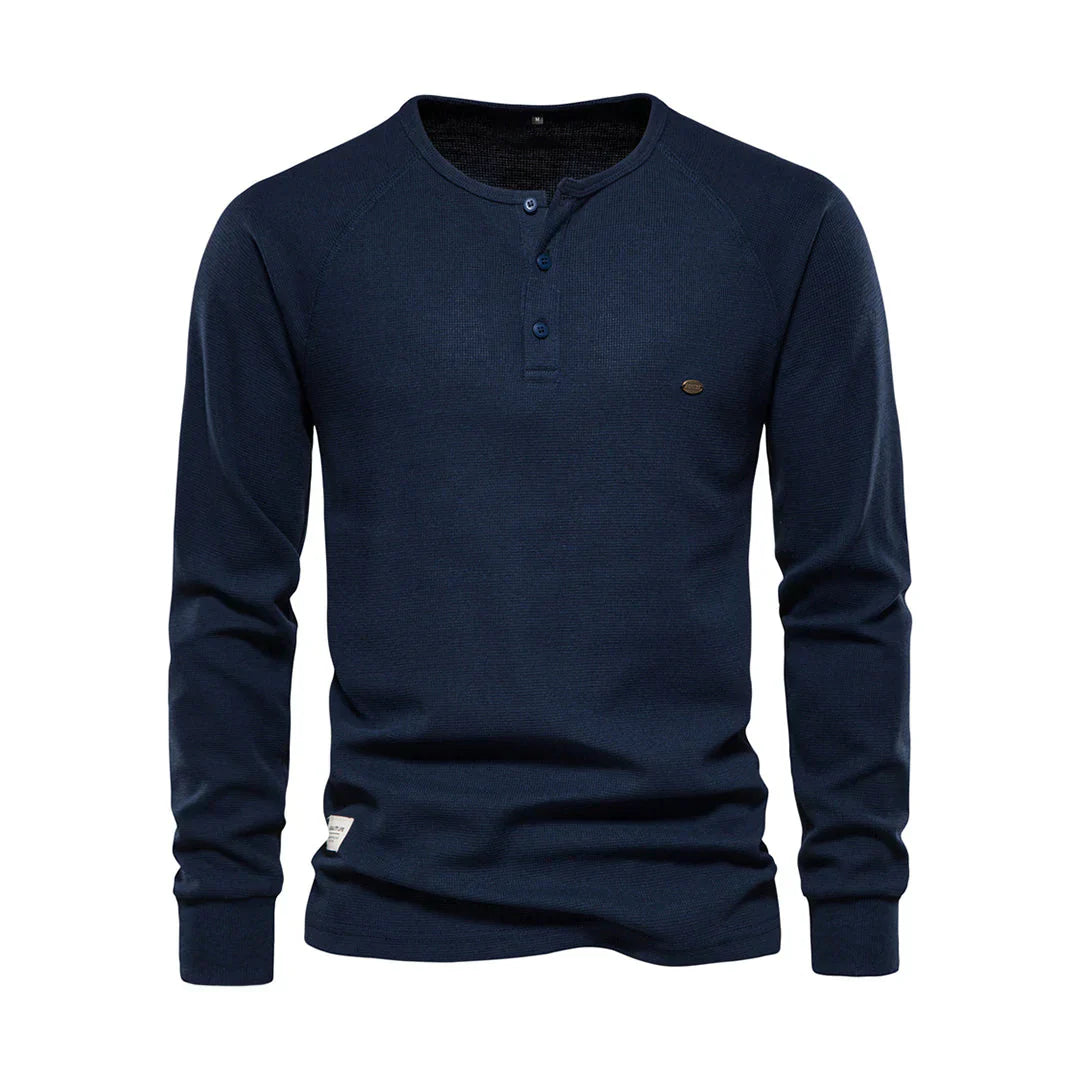 Davy | Men's Long Sleeve Henley Shirt with Button Neck