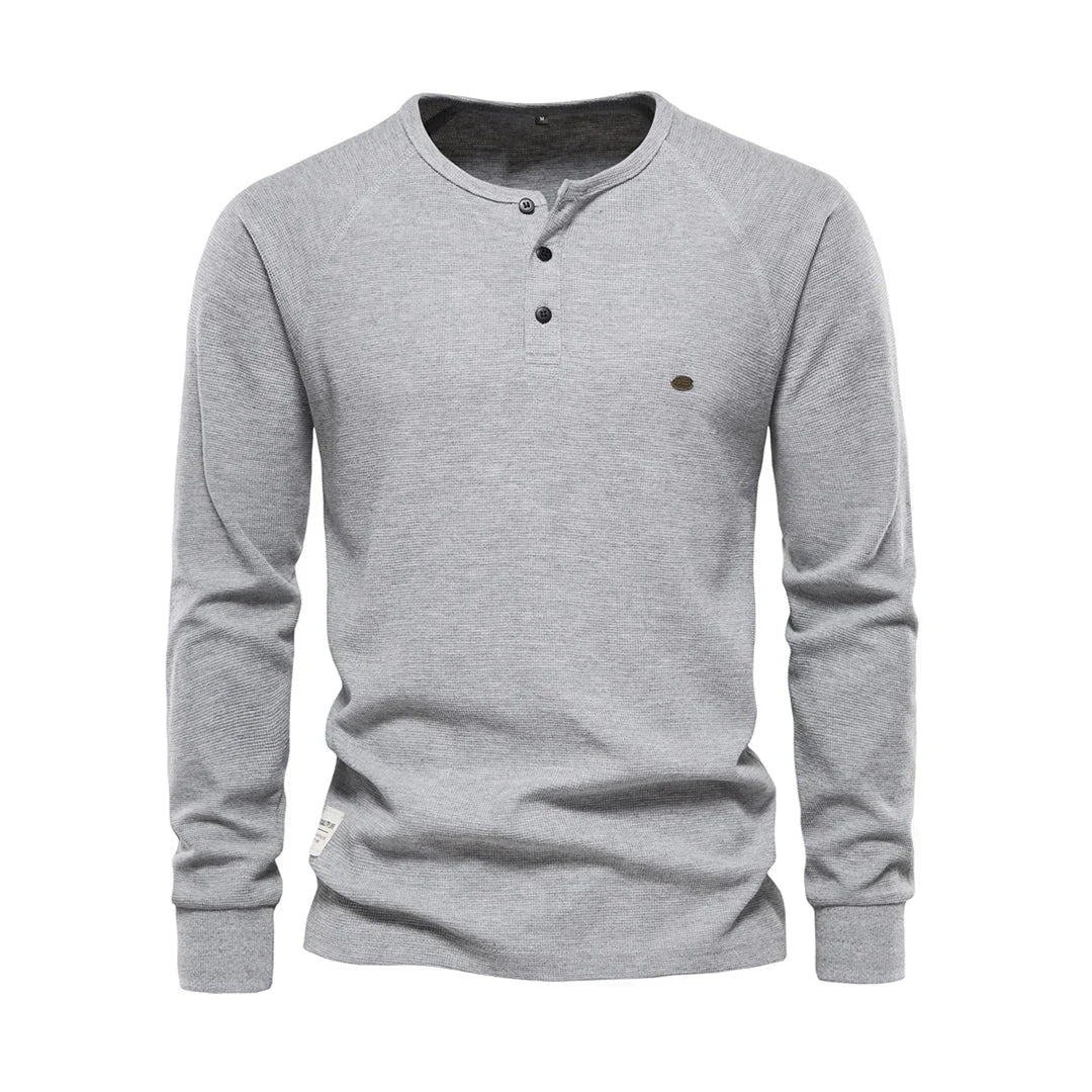Davy | Men's Long Sleeve Henley Shirt with Button Neck