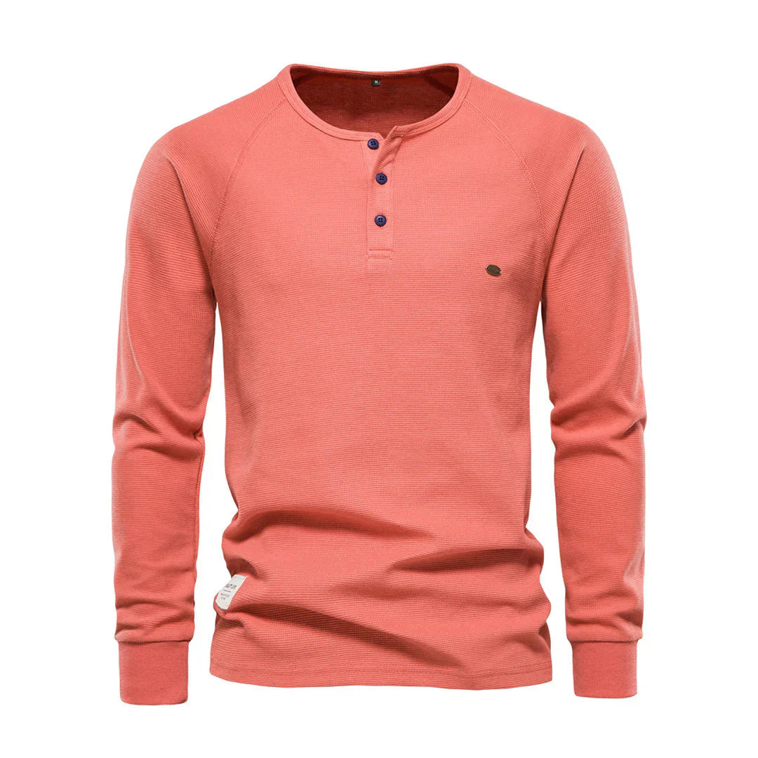 Davy | Men's Long Sleeve Henley Shirt with Button Neck