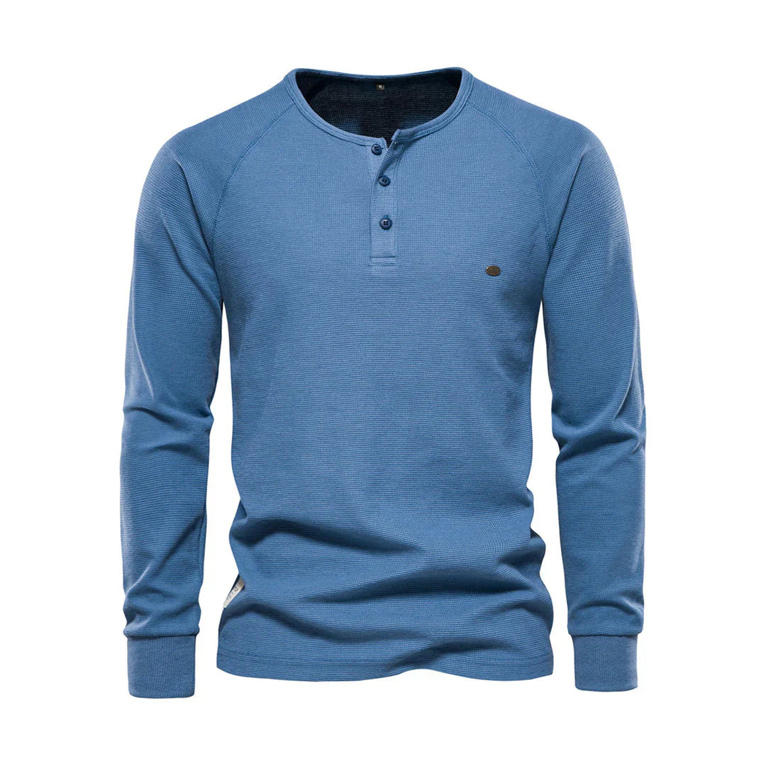 Davy | Men's Long Sleeve Henley Shirt with Button Neck
