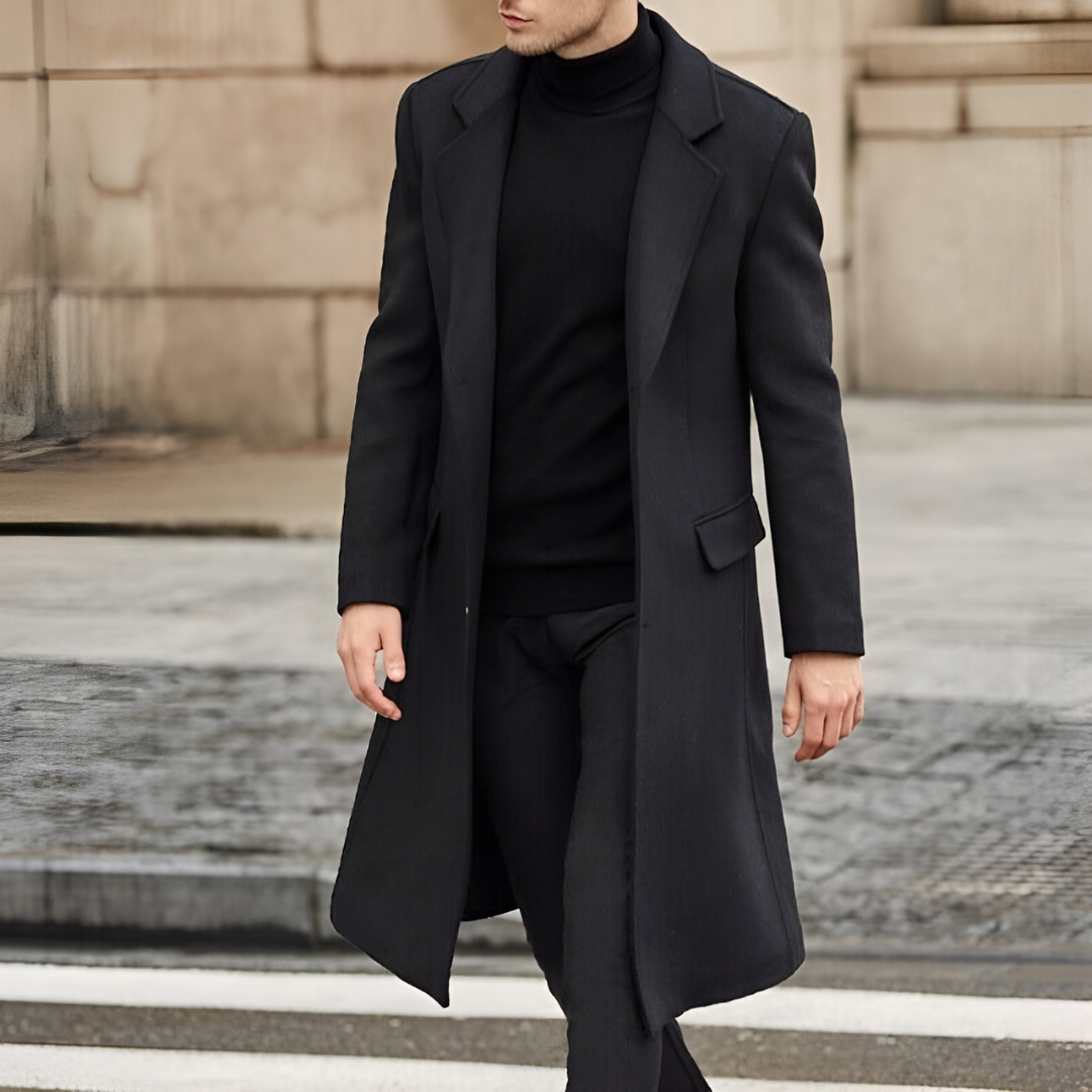 Elegant Long Wool Overcoat for Men
