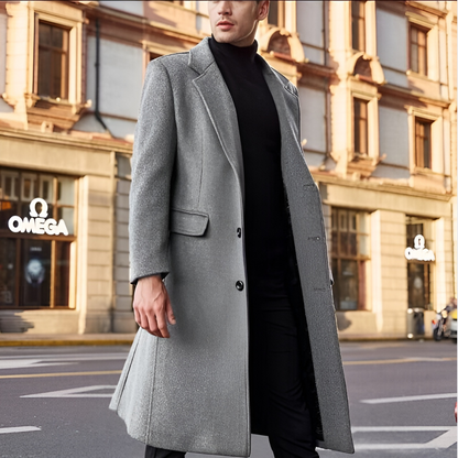 Elegant Long Wool Overcoat for Men