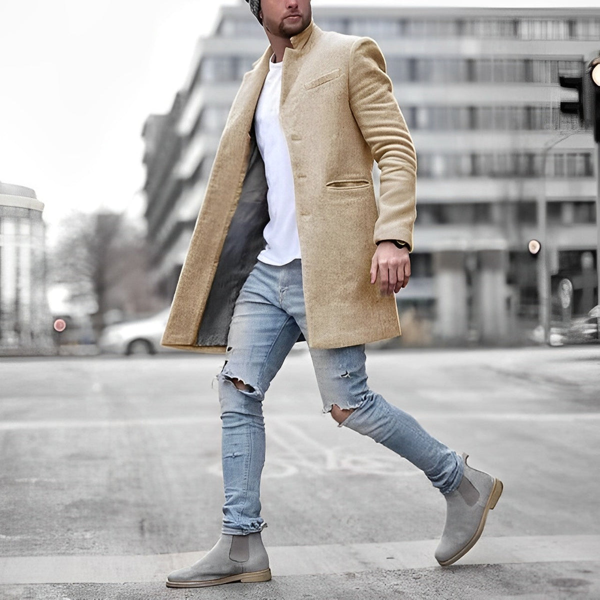 Davy | Men's Tailored Lapel Collar Mid-Length Coat