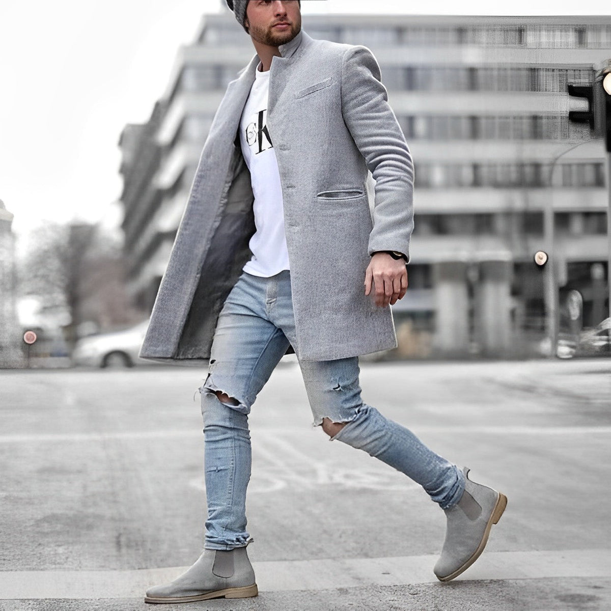 Davy | Men's Tailored Lapel Collar Mid-Length Coat