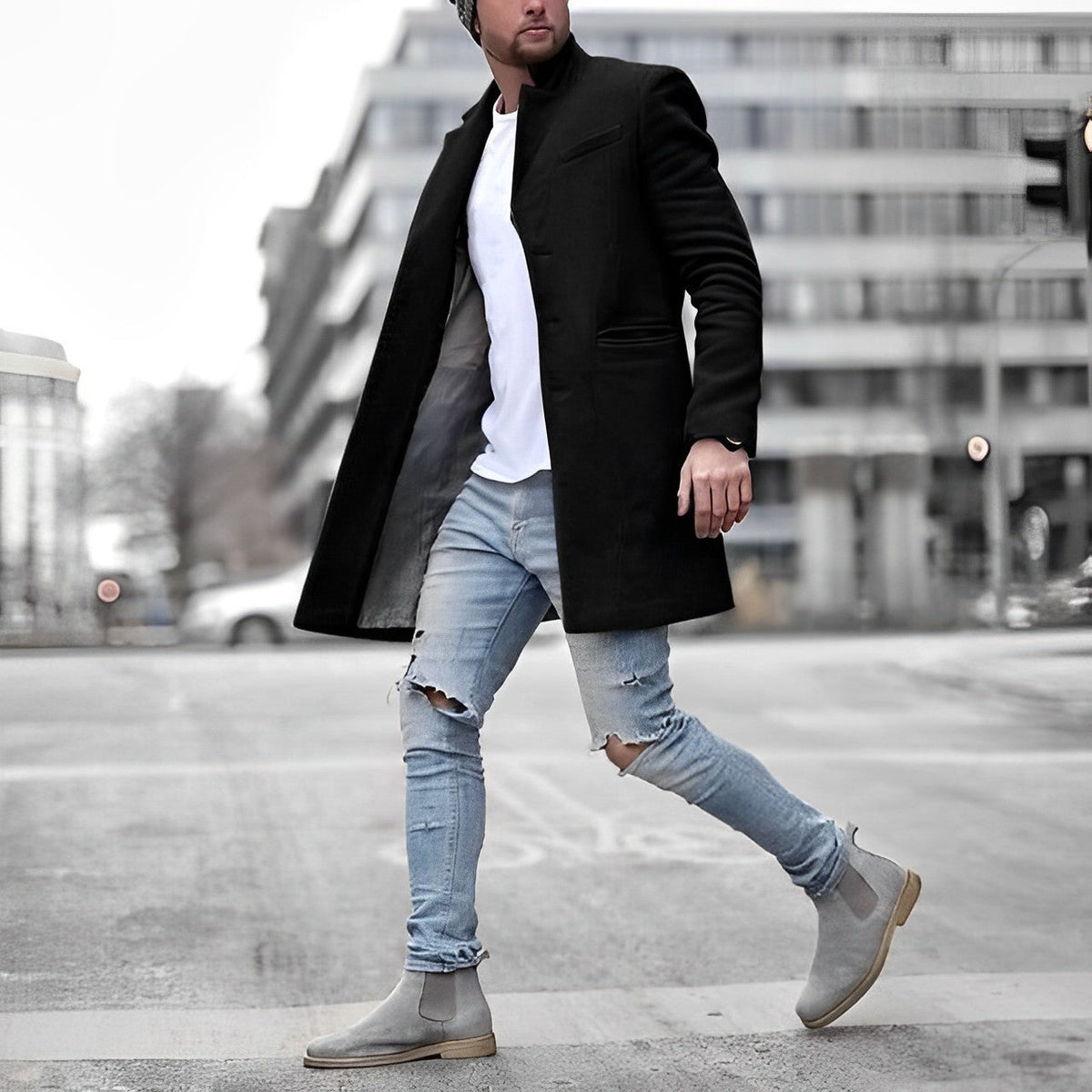 Davy | Men's Tailored Lapel Collar Mid-Length Coat